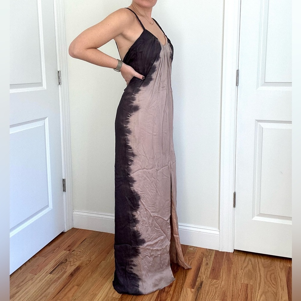 Silk Satin Chiffon Front Slit Evening Gown - Picture 7 of 10